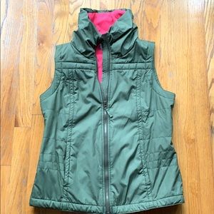Army green vest with pink fleece lining